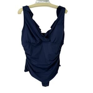 NEW Cupshe Blue X Iskra Ruffled V-Neck Tummy Control One Piece Plus Size 3X